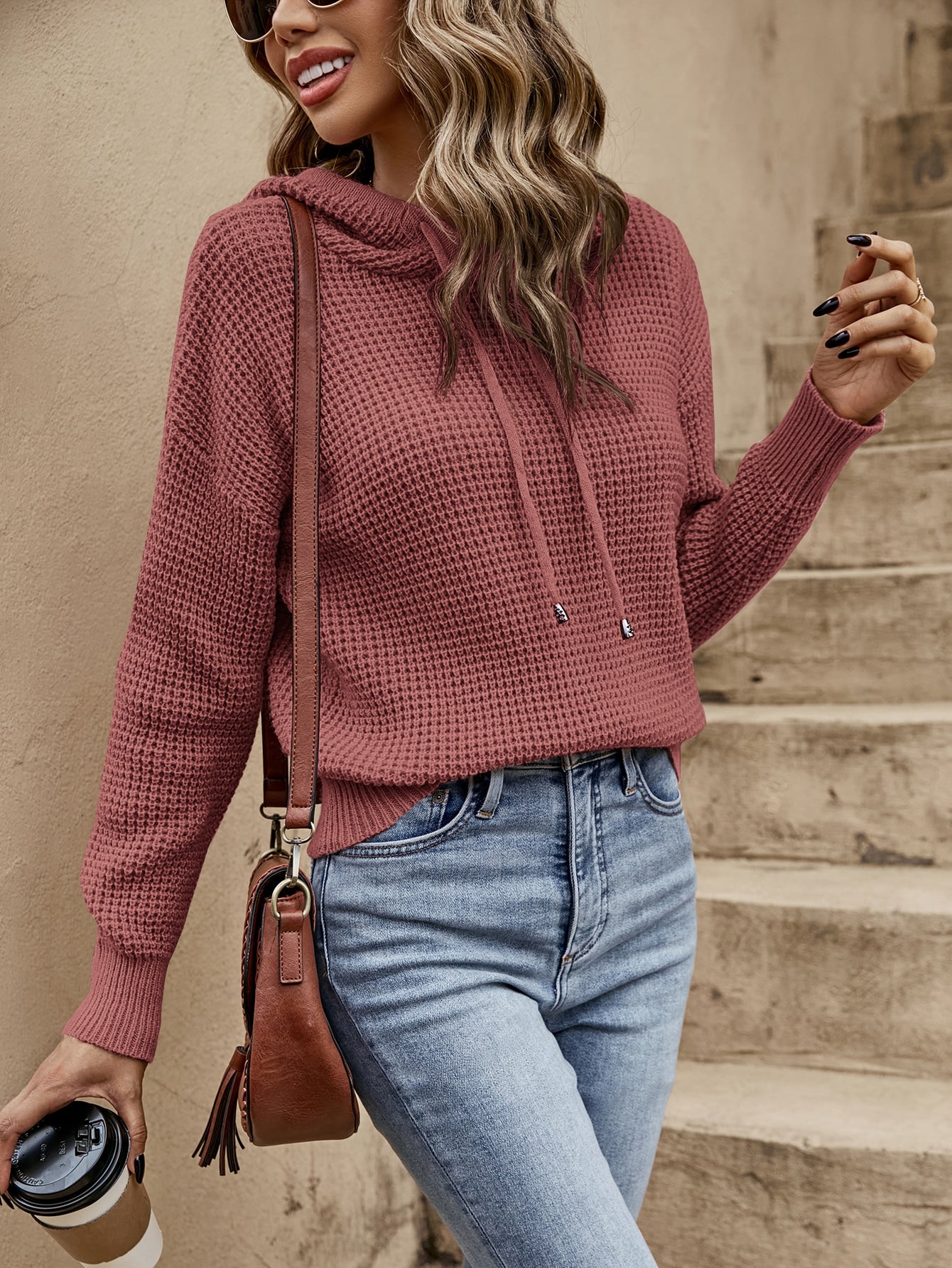 Suéter de Tricô com Capuz Feminino