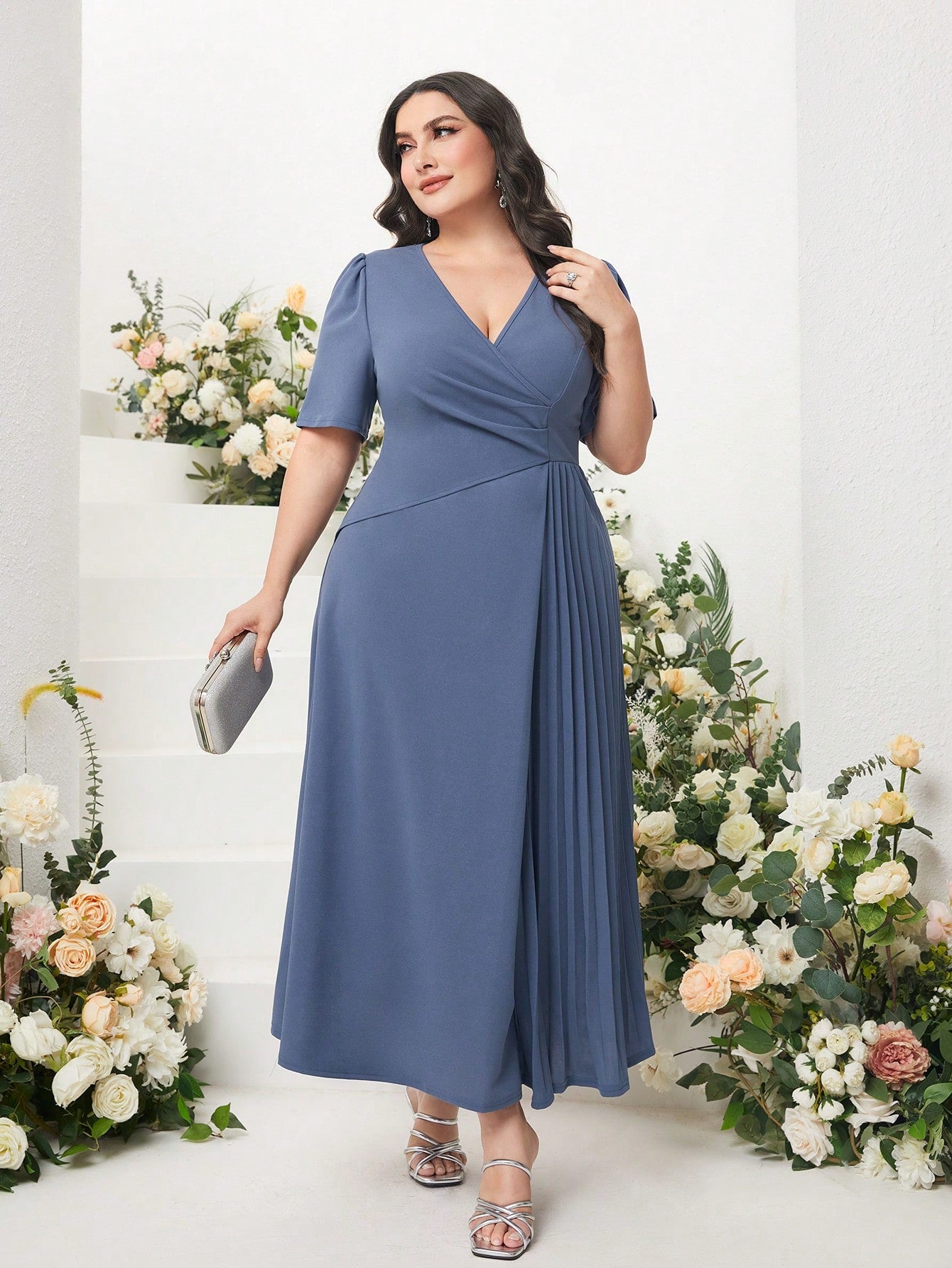 Vestido Midi Plus Size Feminino Plissado Cherry Modas