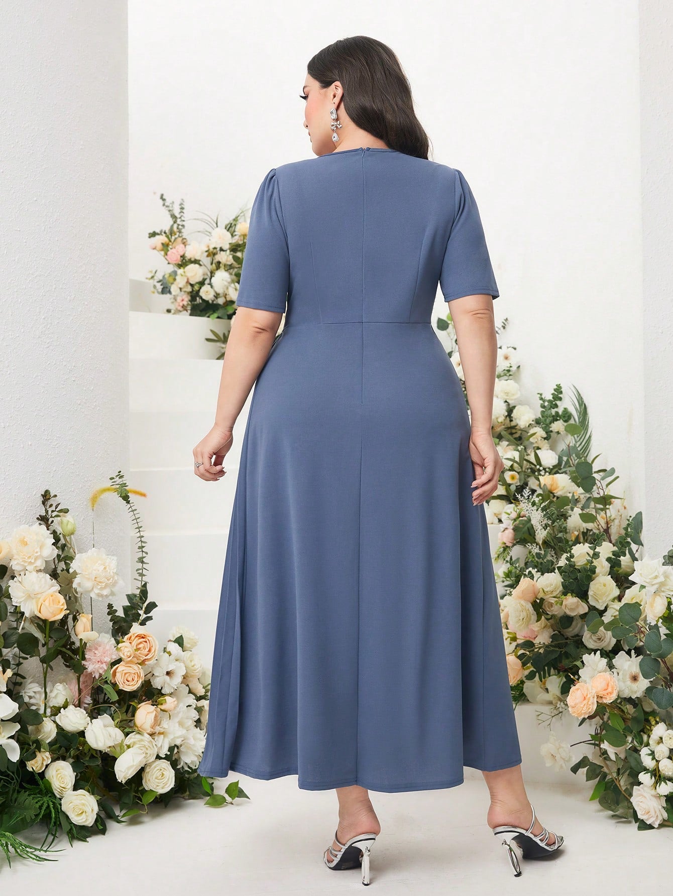 Vestido Midi Plus Size Feminino Plissado Cherry Modas