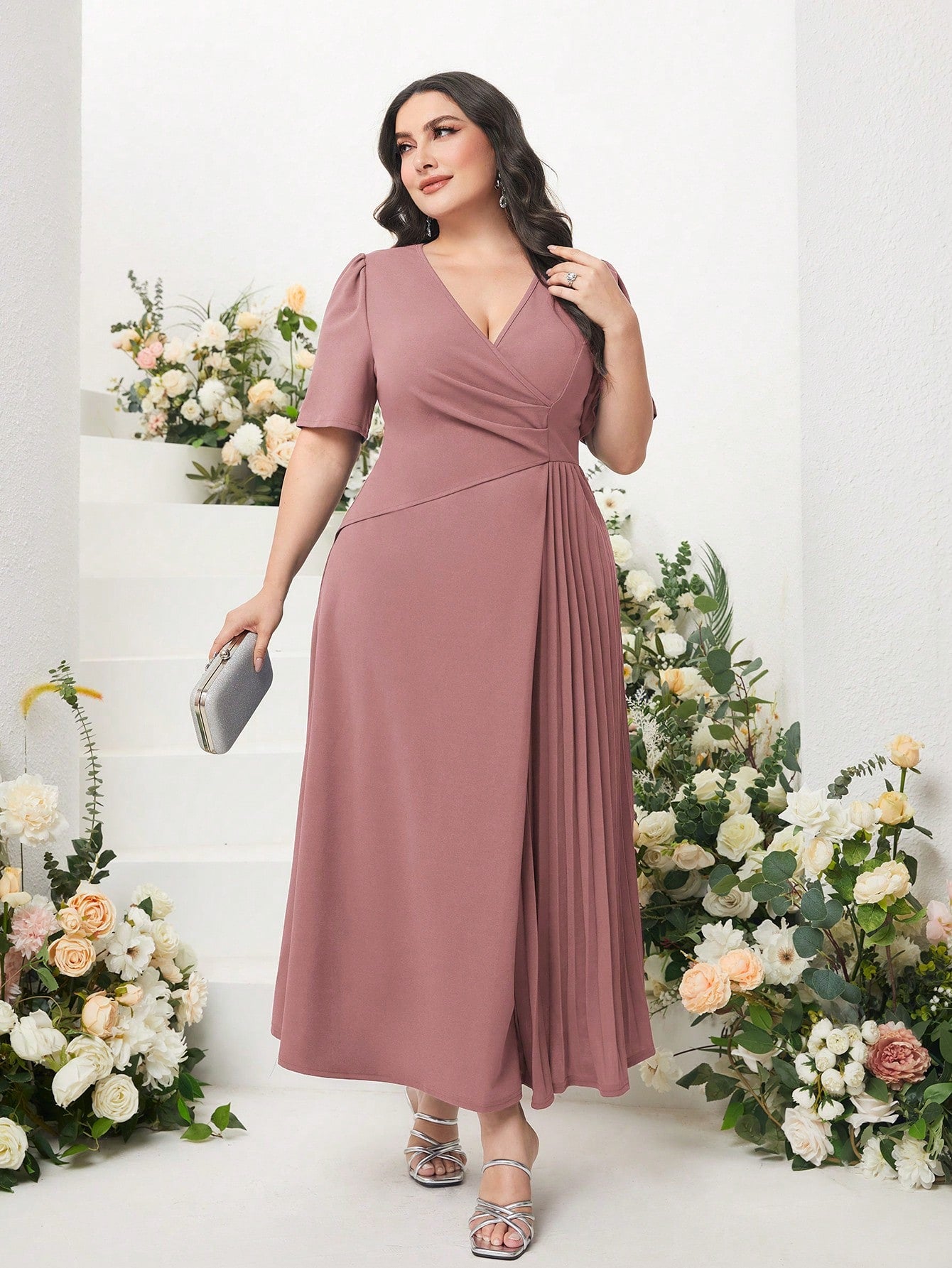 Vestido Midi Plus Size Feminino Plissado Cherry Modas