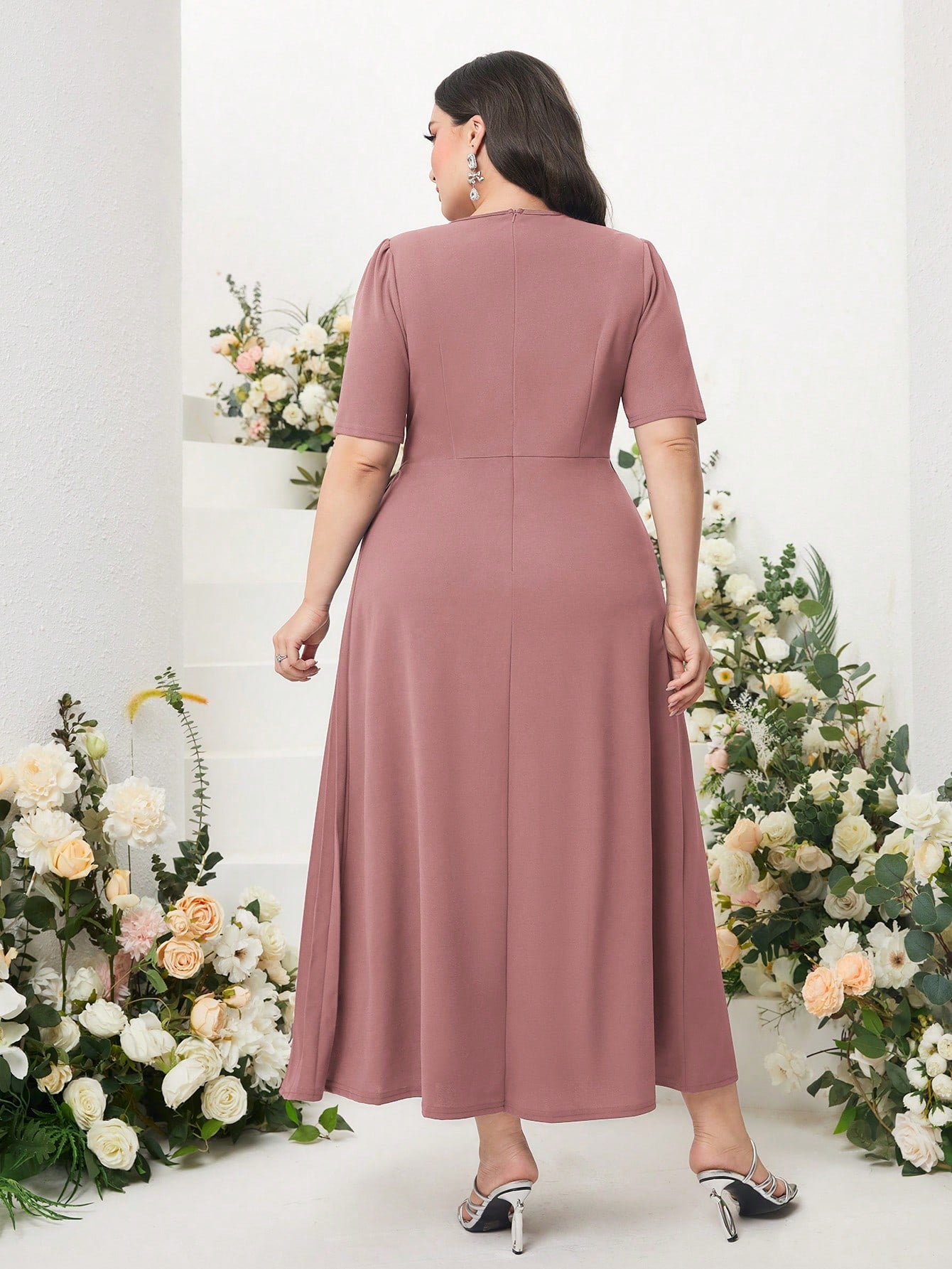 Vestido Midi Plus Size Feminino Plissado Cherry Modas