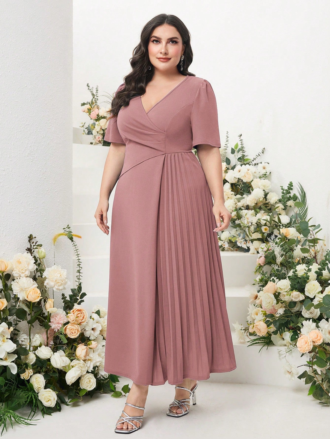Vestido Midi Plus Size Feminino Plissado Cherry Modas