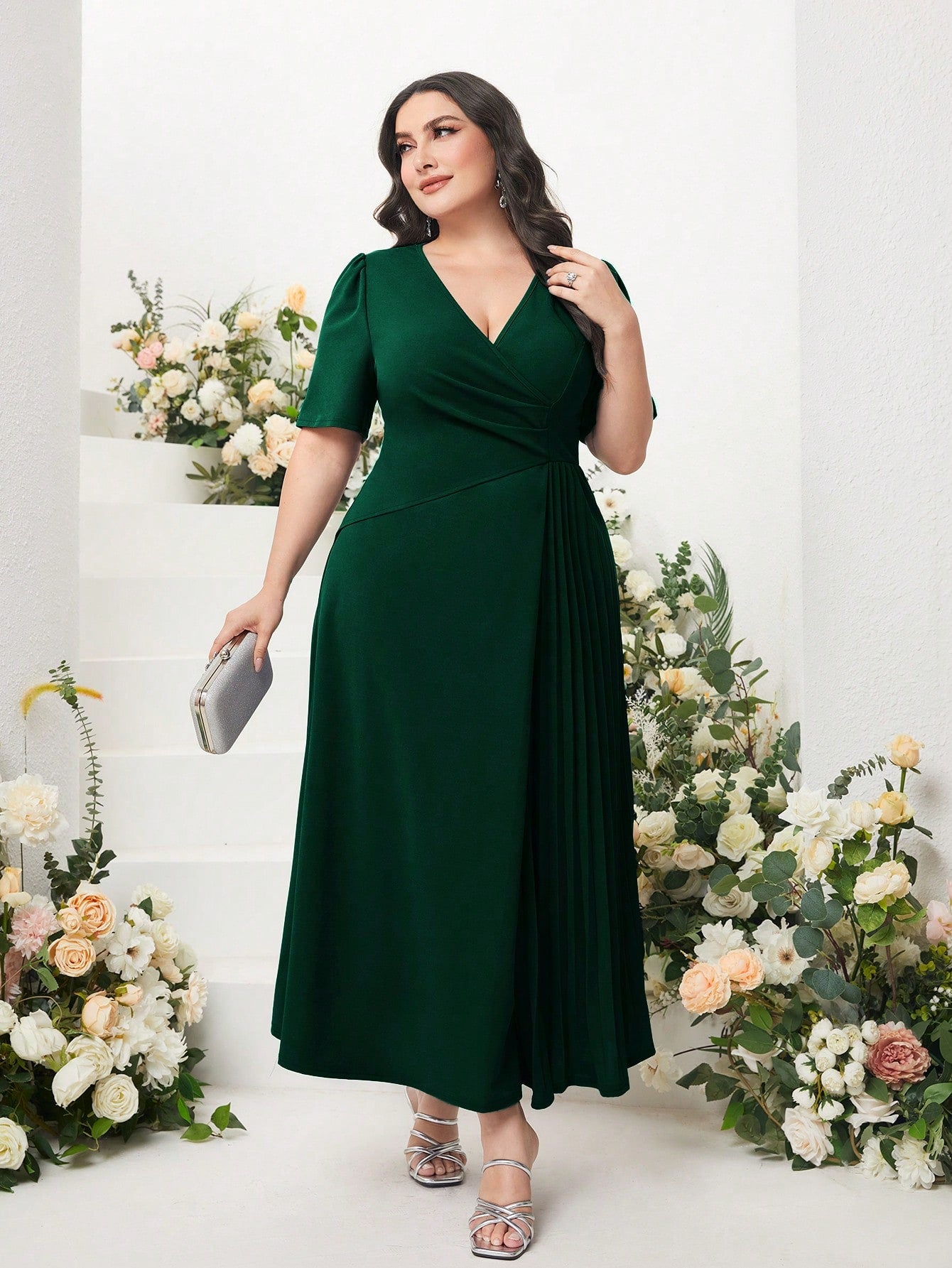 Vestido Midi Plus Size Feminino Plissado Cherry Modas