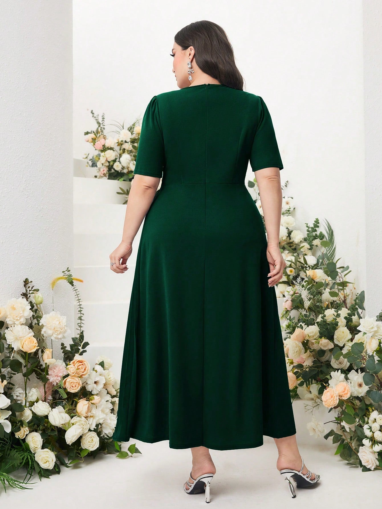 Vestido Midi Plus Size Feminino Plissado Cherry Modas