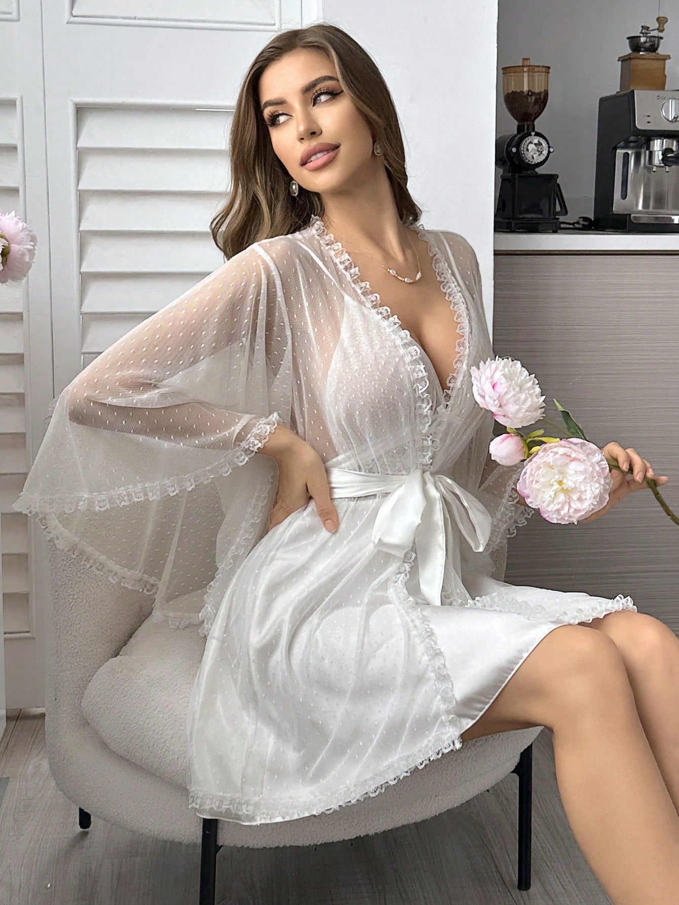 Camisola de Noiva com Robe Transparente