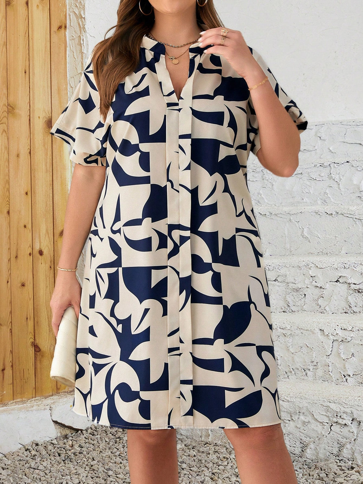 Vestido Plus Size Curto Feminino Geométrico Cherry Modas