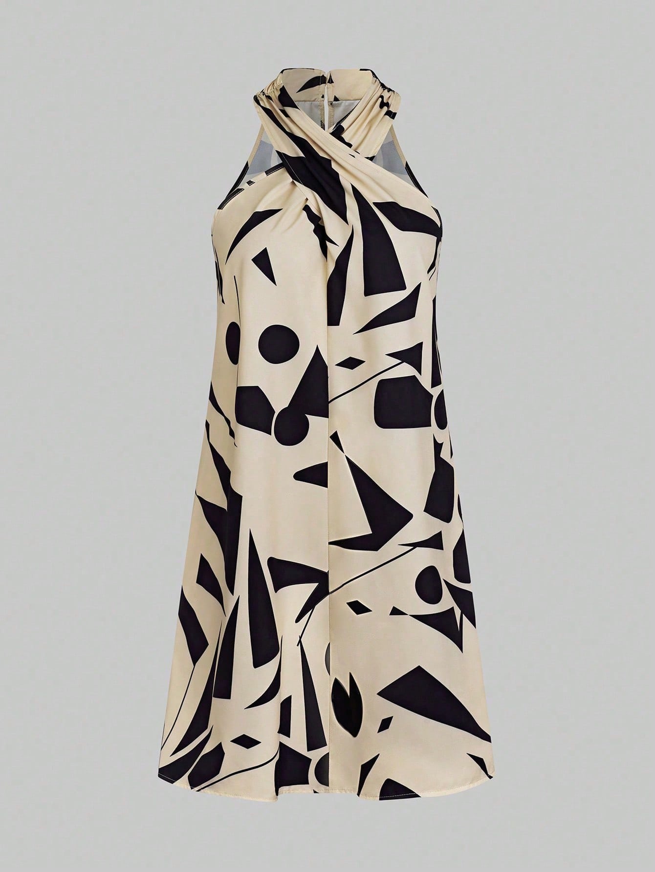 Vestido Feminino Elegante Gola Cruzada Geométrico