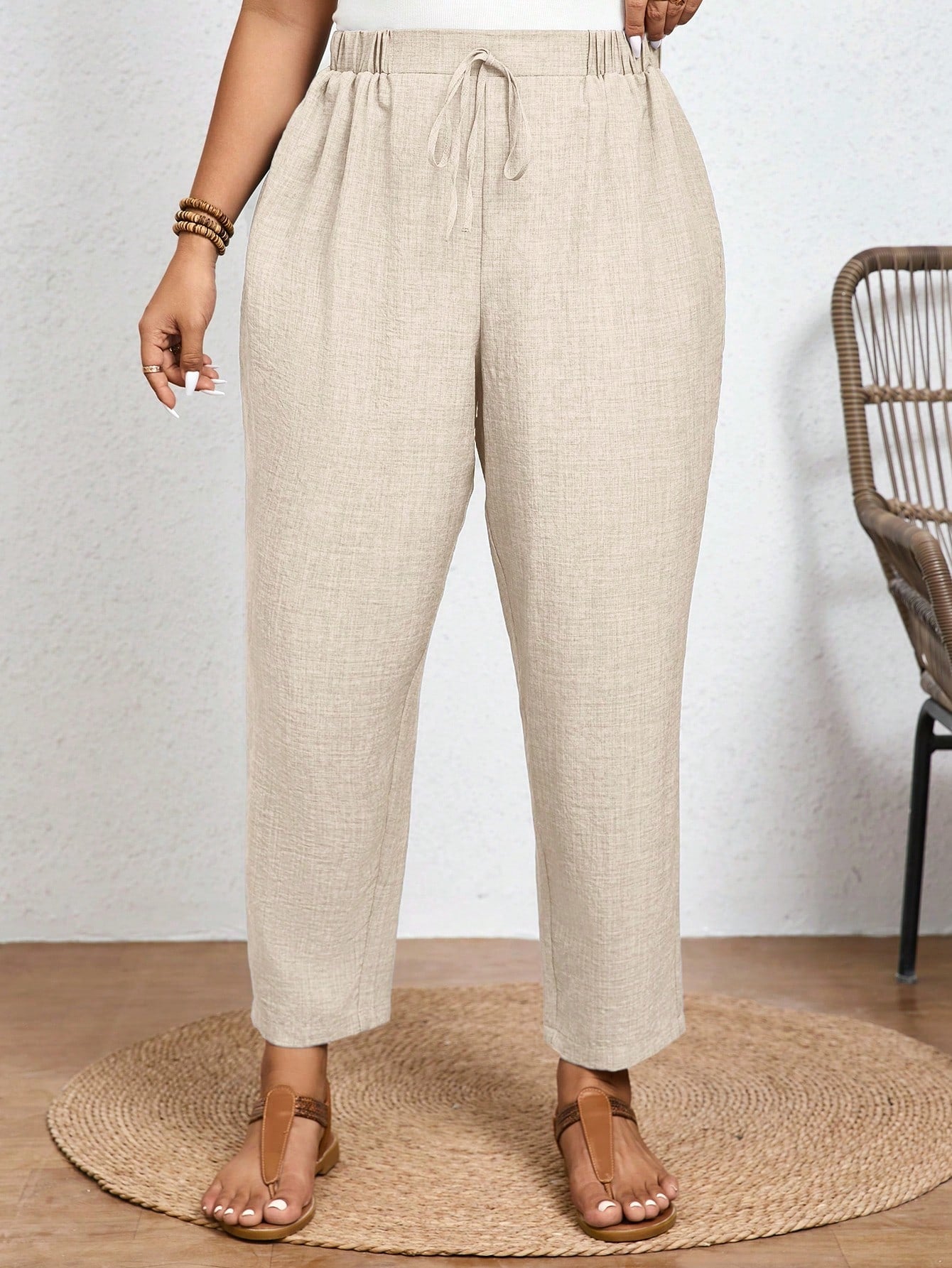 Calça Plus Size Feminina de Linho com Cintura Elástica