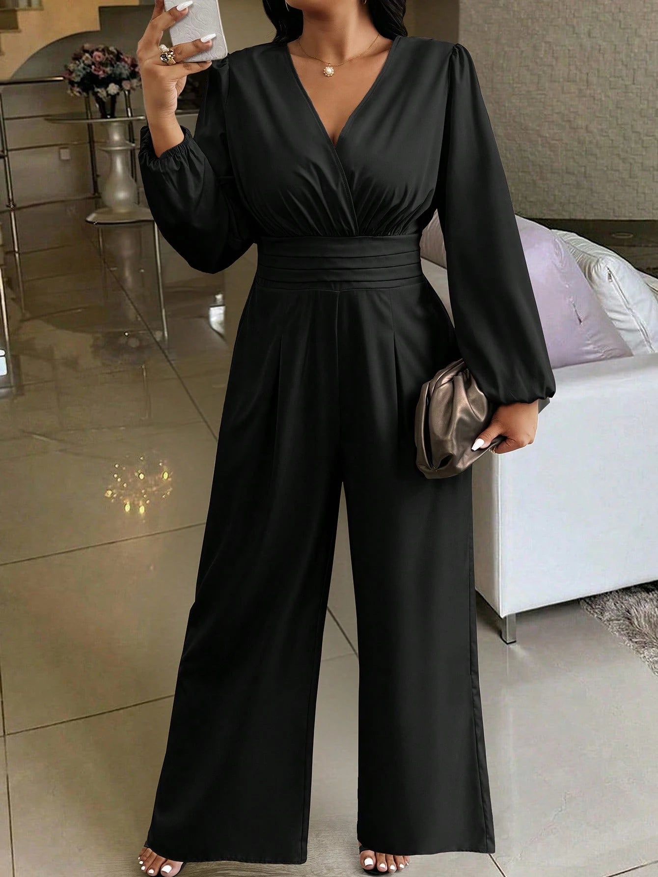 Macacão Plus Size Manga Longa Pantalona