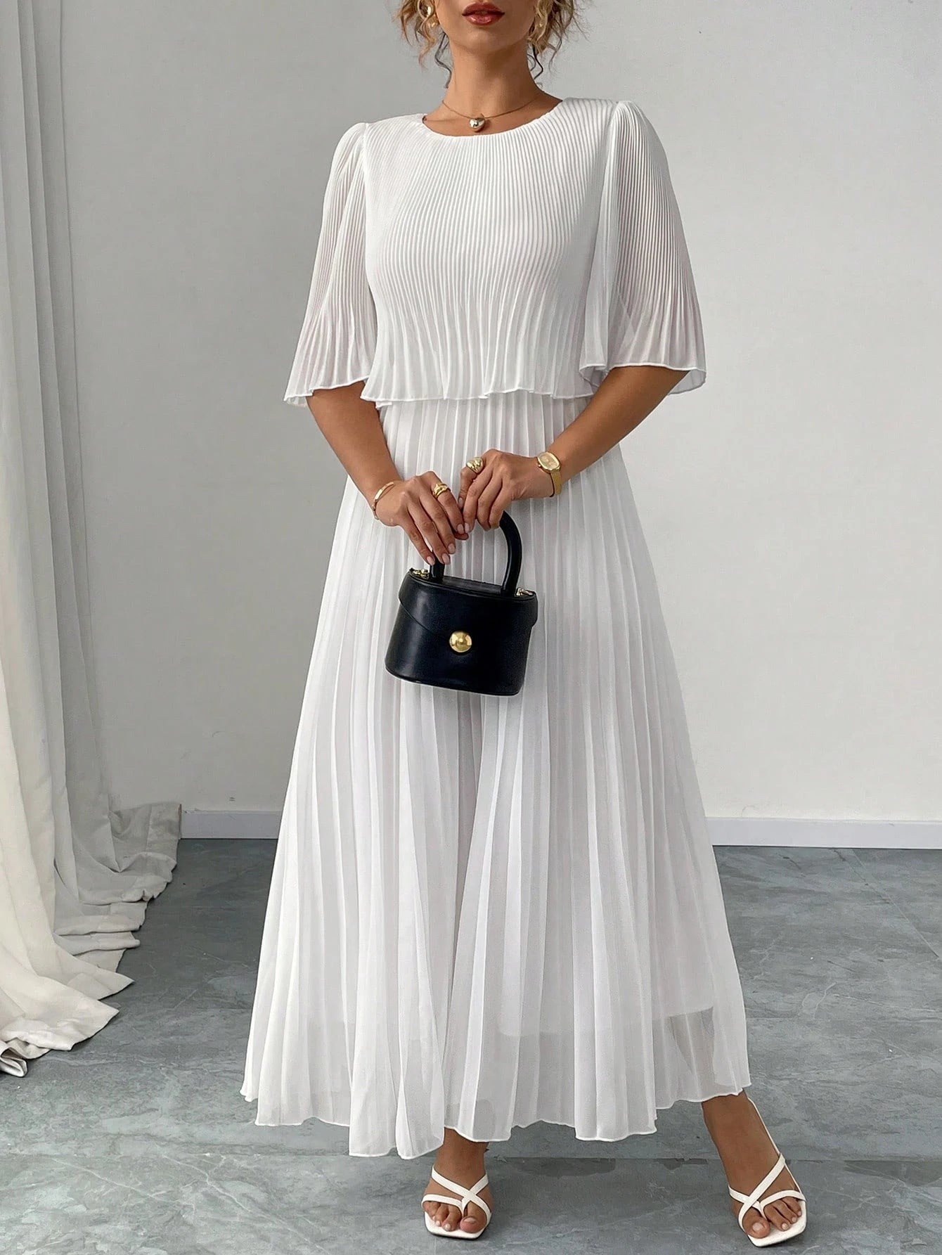 Vestido Longo Plus Size Para Casamento Chiffon Plissado