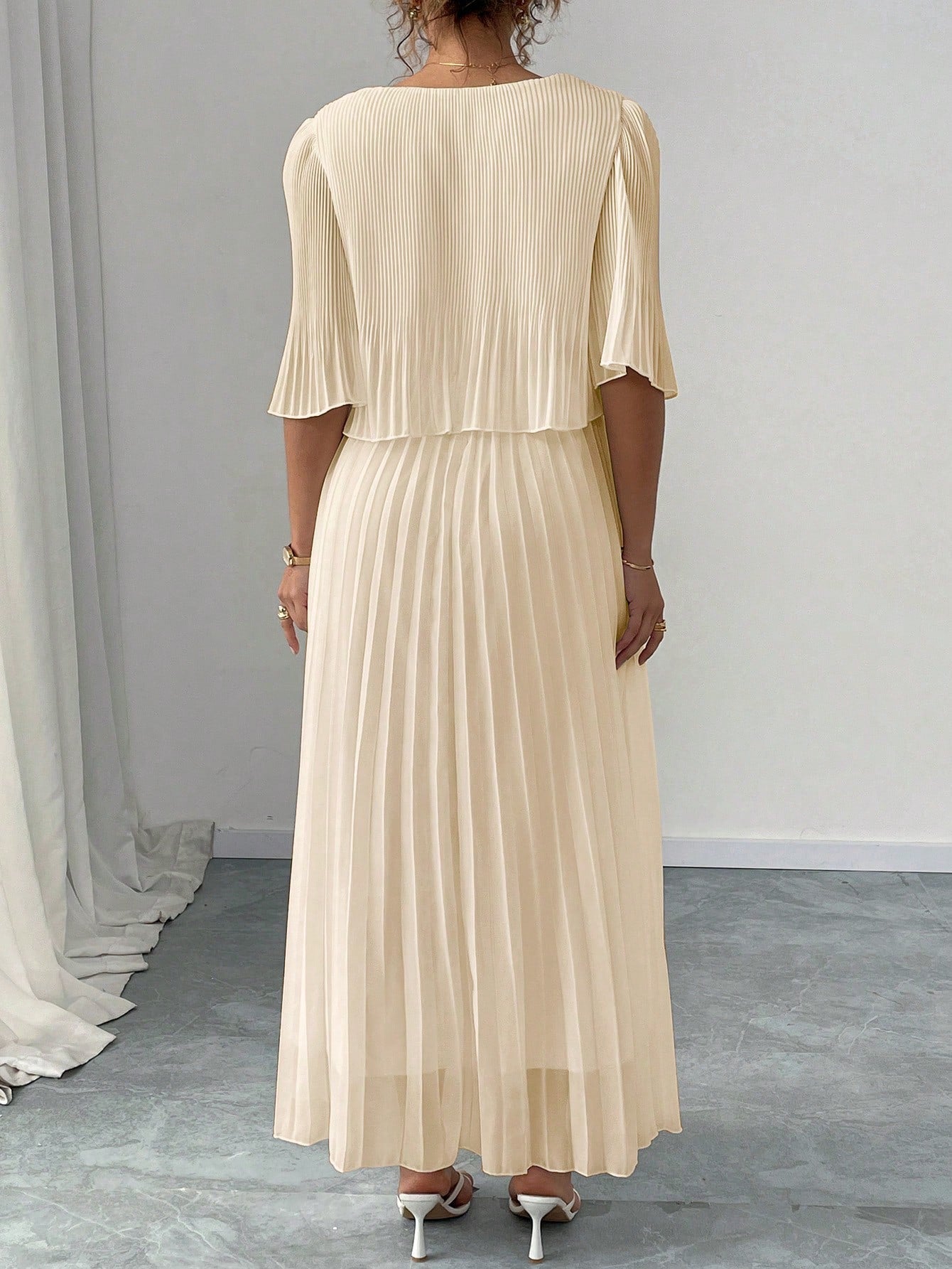 Vestido Longo Plus Size Para Casamento Chiffon Plissado