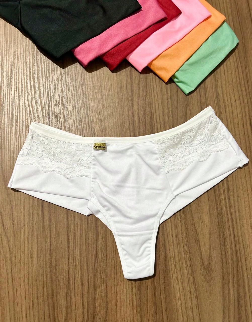 Kit 3 Calcinha Plus Size Fio Duplo com Renda na Lateral