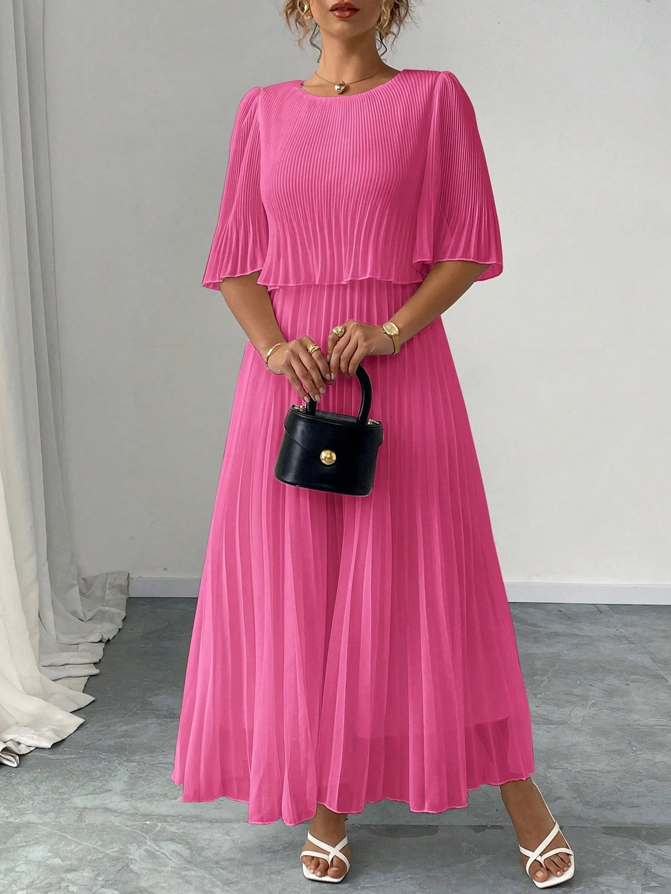 Vestido Longo Plus Size Para Casamento Chiffon Plissado
