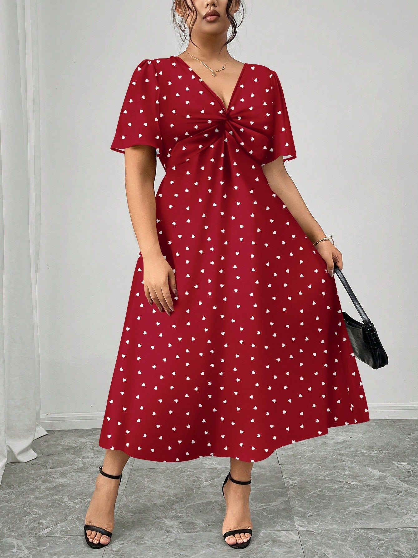 Vestido Midi Plus Size Casual Manga Curta Decote V Estampado