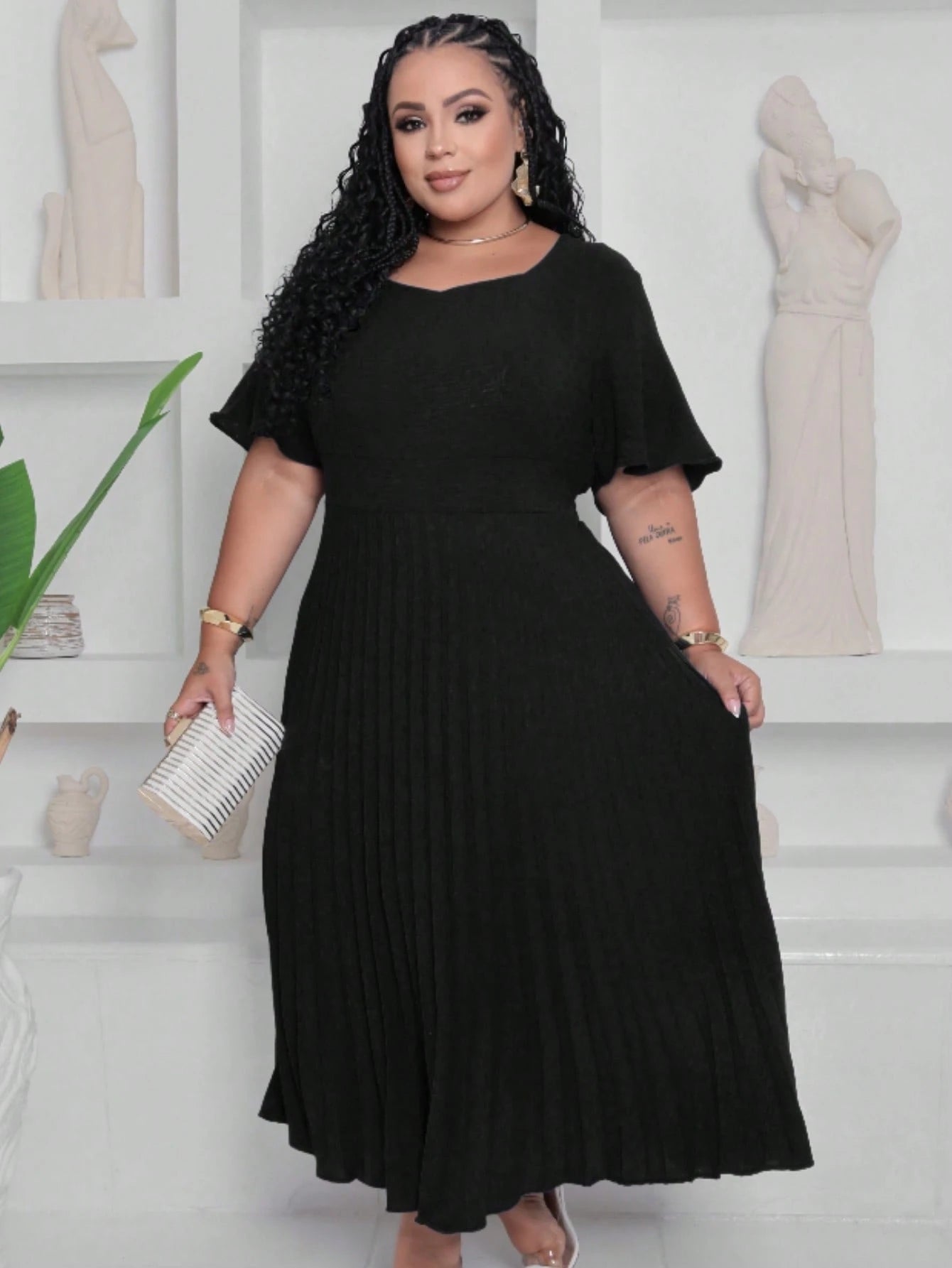 Vestido Longo Plus Size Duna Plissado