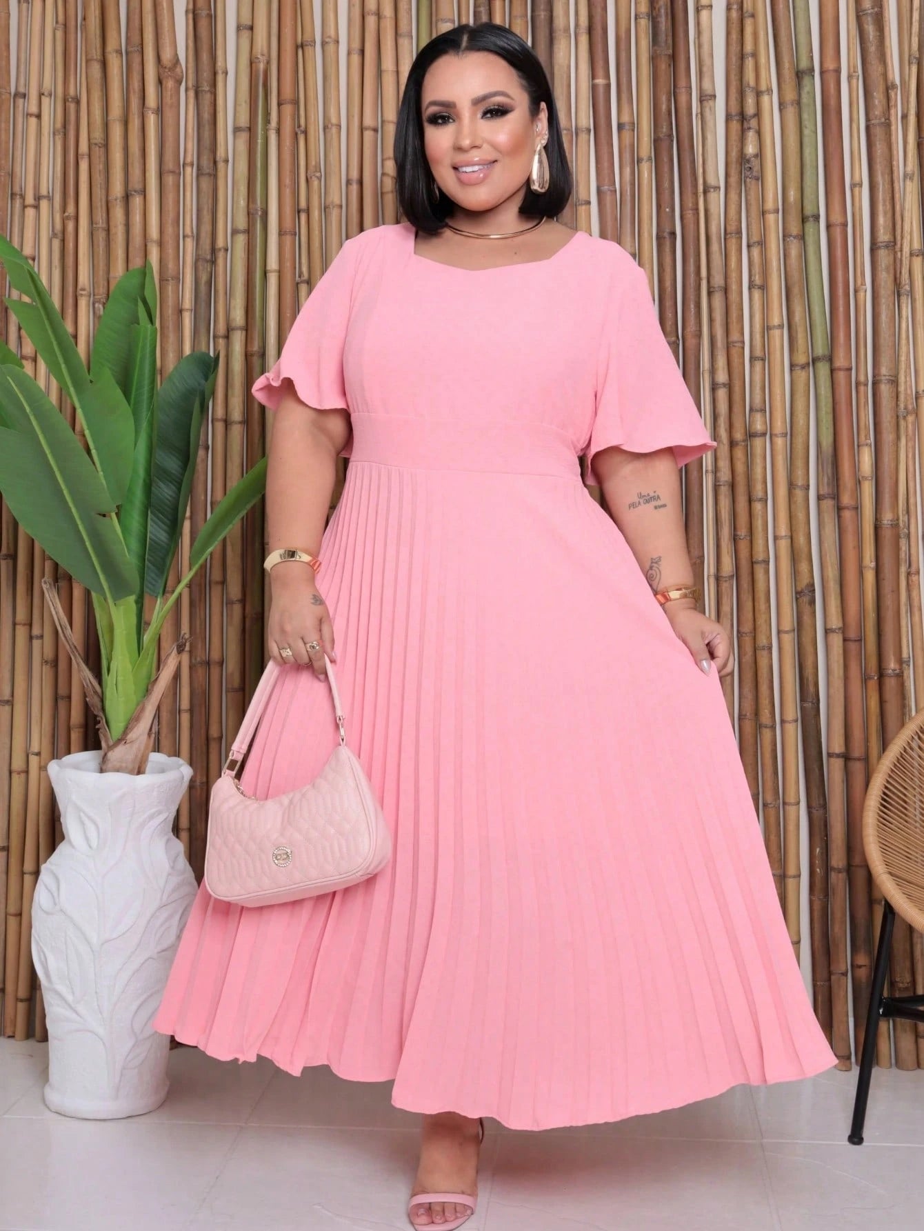 Vestido Longo Plus Size Duna Plissado
