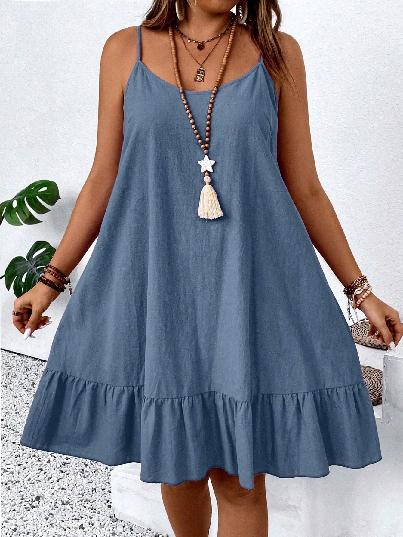 Vestido Curto Plus Size Regata Alça Fina Bainha Rodada