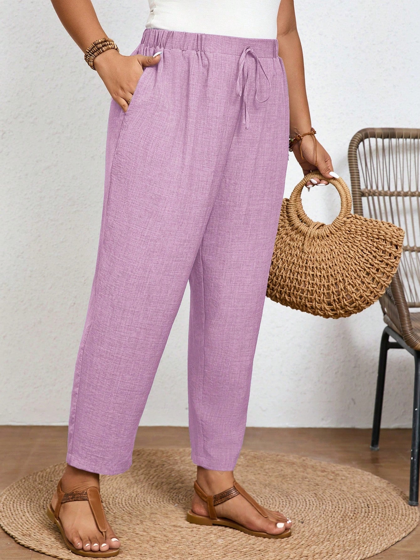 Calça Plus Size Feminina de Linho com Cintura Elástica