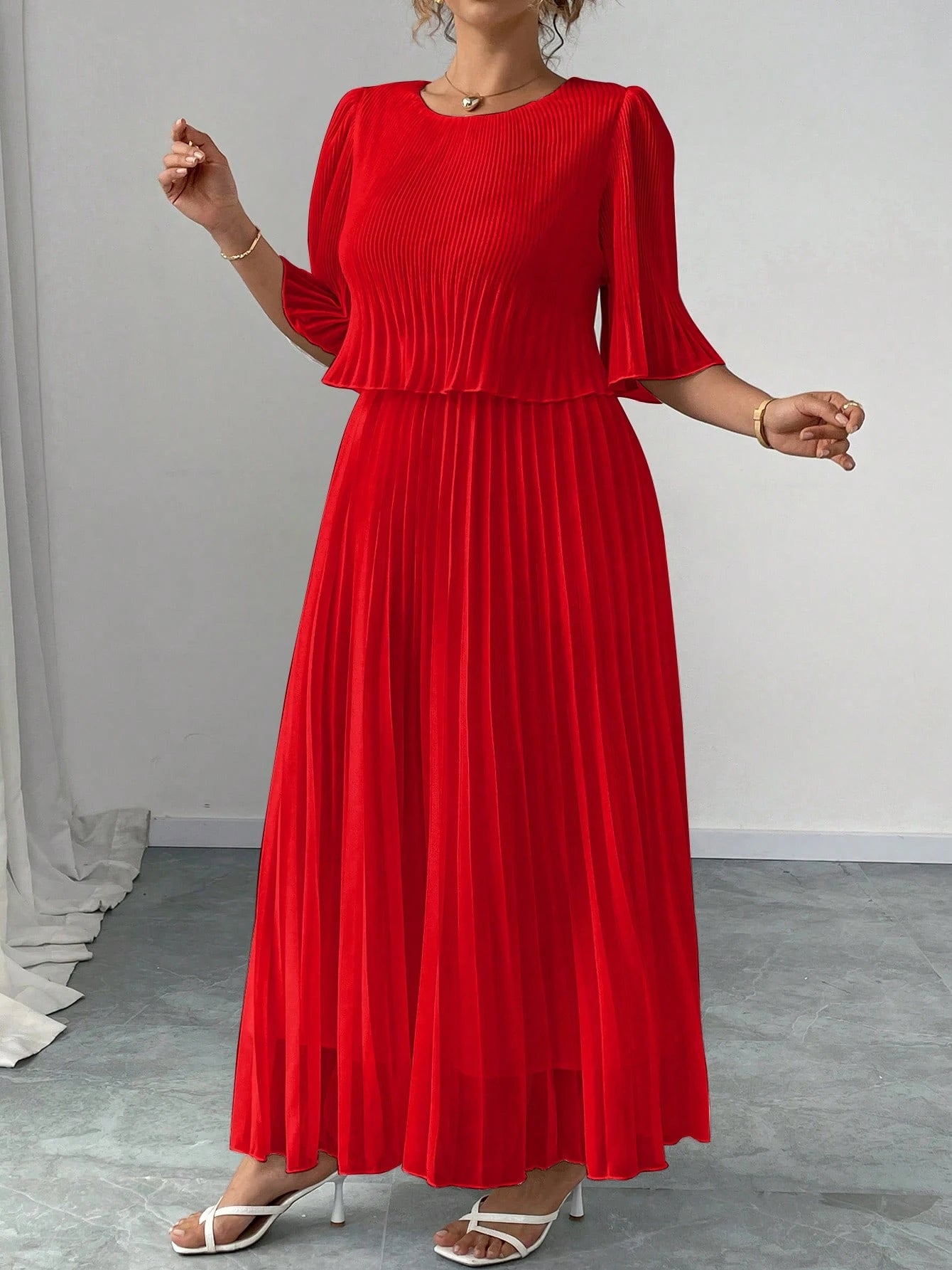 Vestido Longo Plus Size Para Casamento Chiffon Plissado