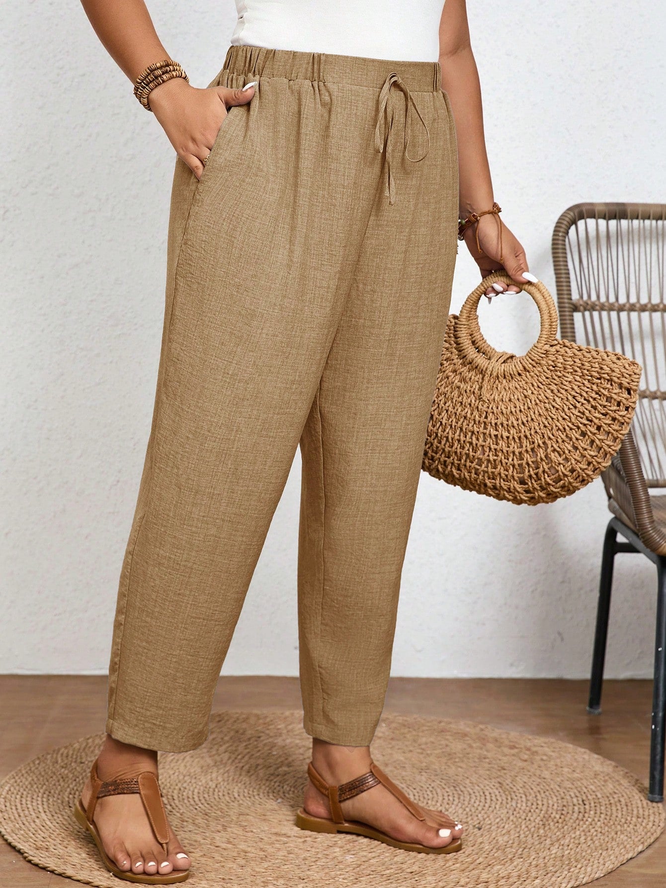 Calça Plus Size Feminina de Linho com Cintura Elástica