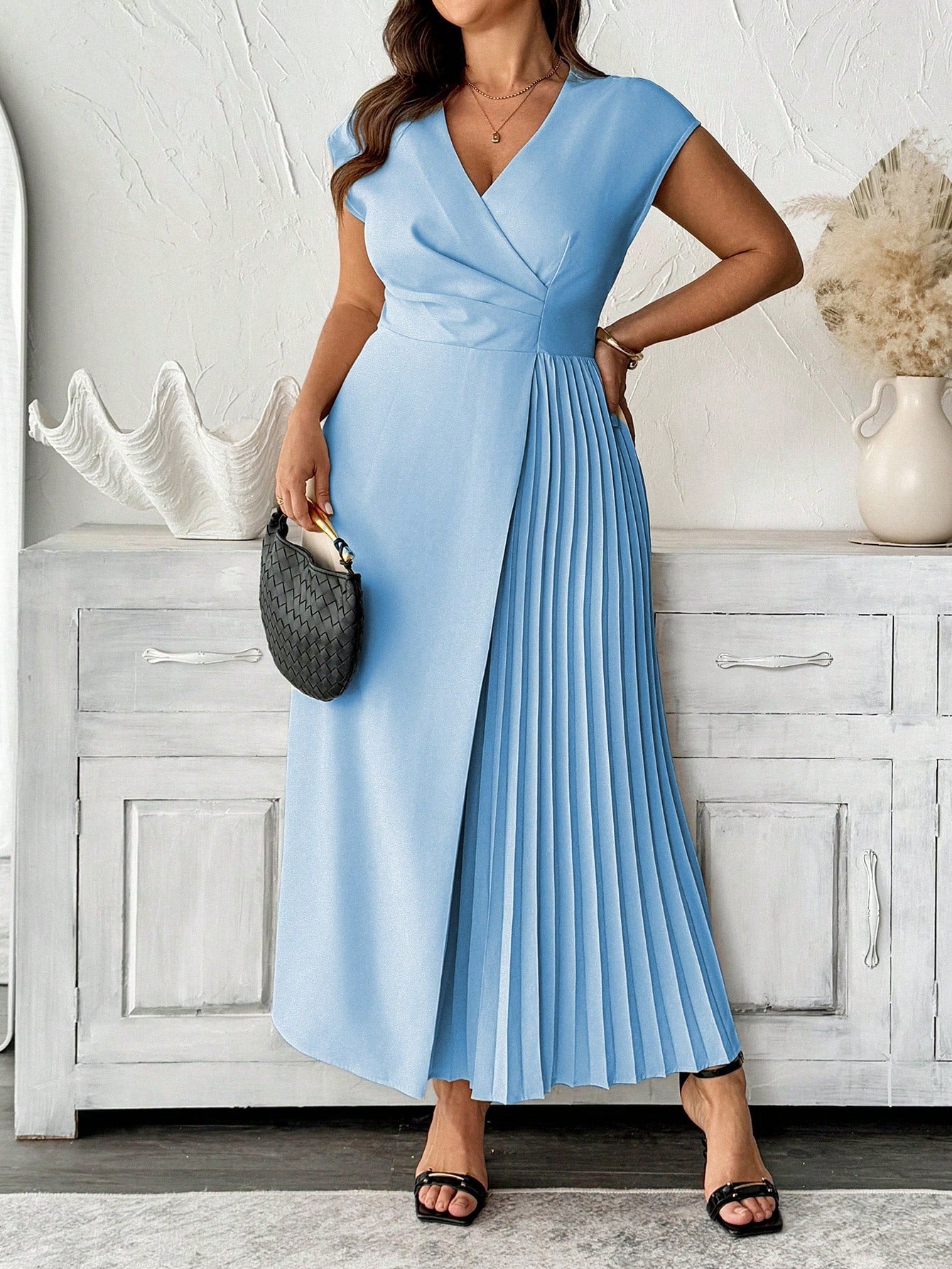 Vestido Plus Size para Festa Longo Social Plissado
