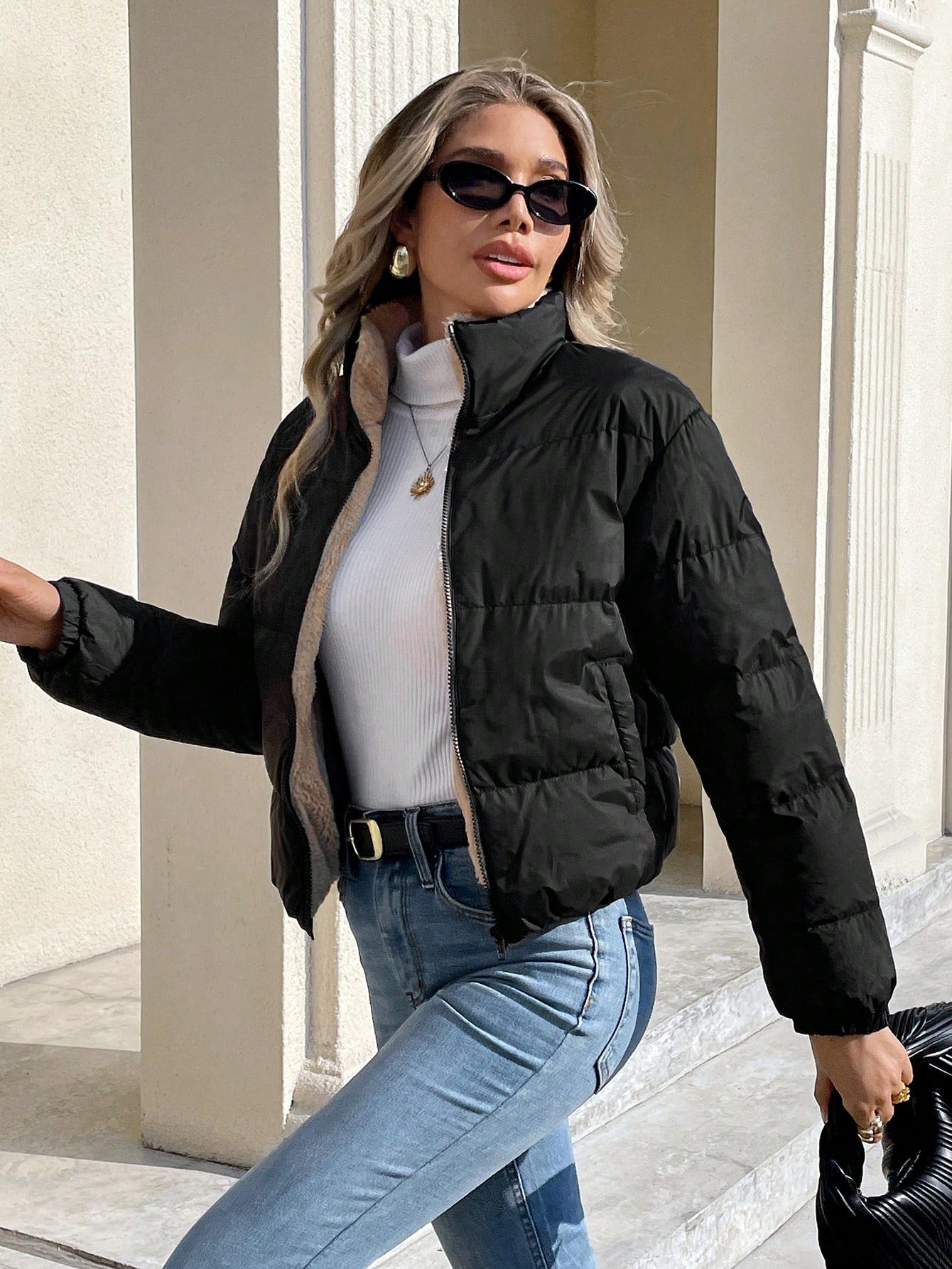 Jaqueta Puffer Feminina Forrada com Pelúcia