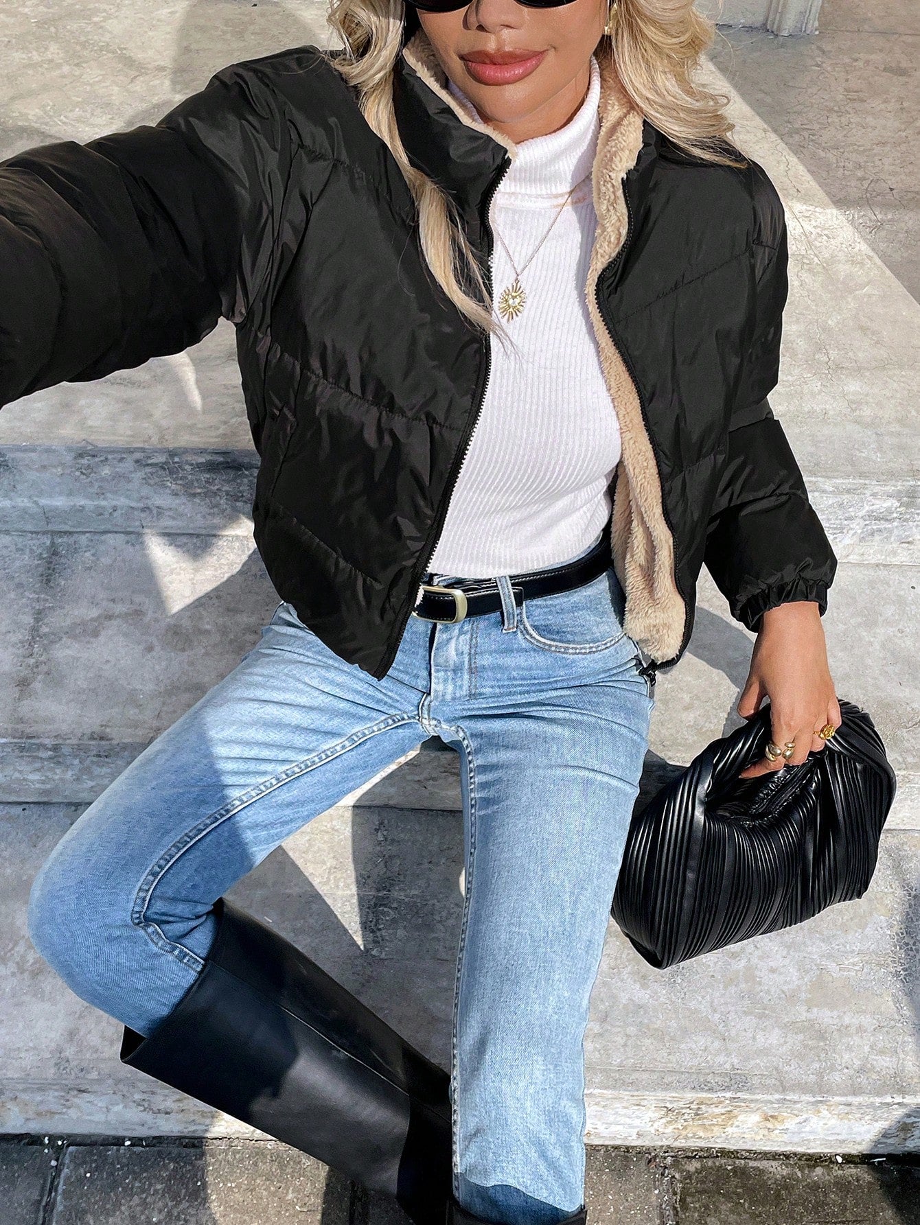 Jaqueta Puffer Feminina Forrada com Pelúcia