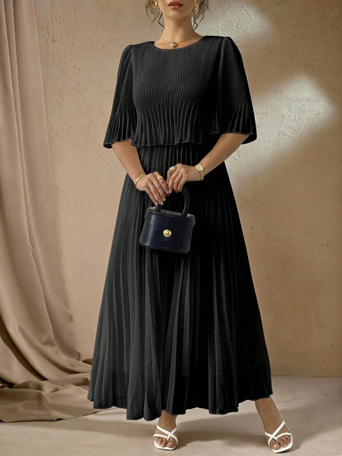 Vestido Longo Plus Size Para Casamento Chiffon Plissado