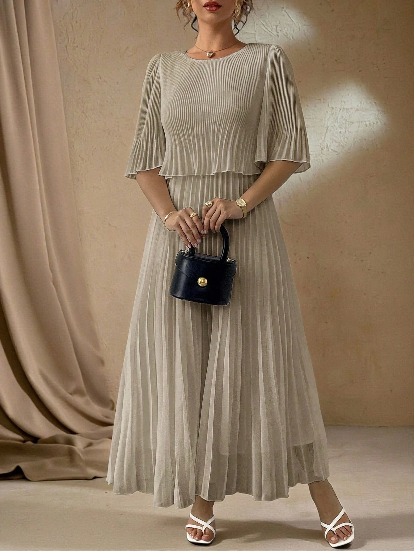 Vestido Longo Plus Size Para Casamento Chiffon Plissado