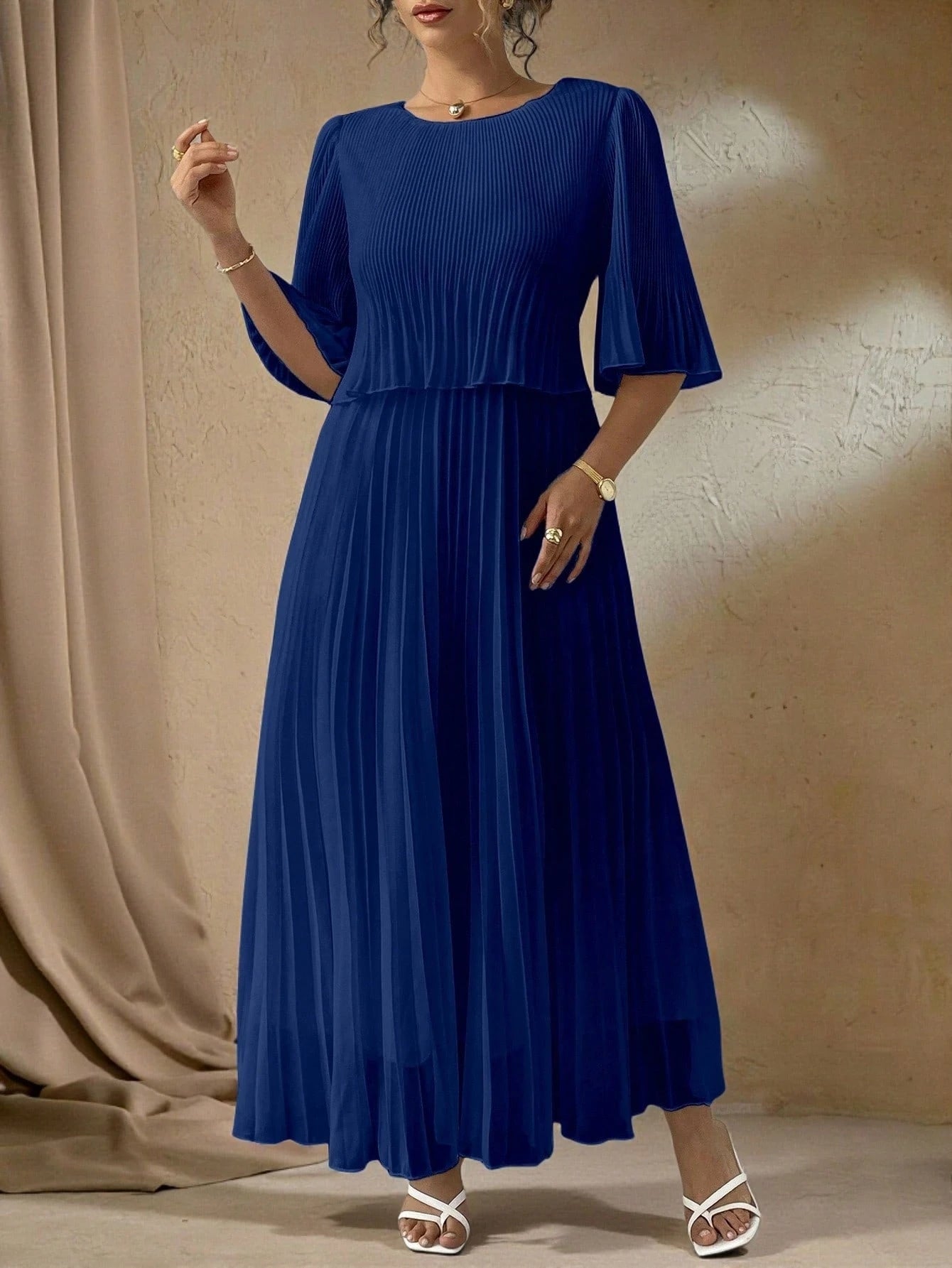 Vestido Longo Plus Size Para Casamento Chiffon Plissado