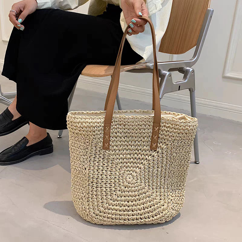 Bolsa Feminina de Palha Grande de Praia