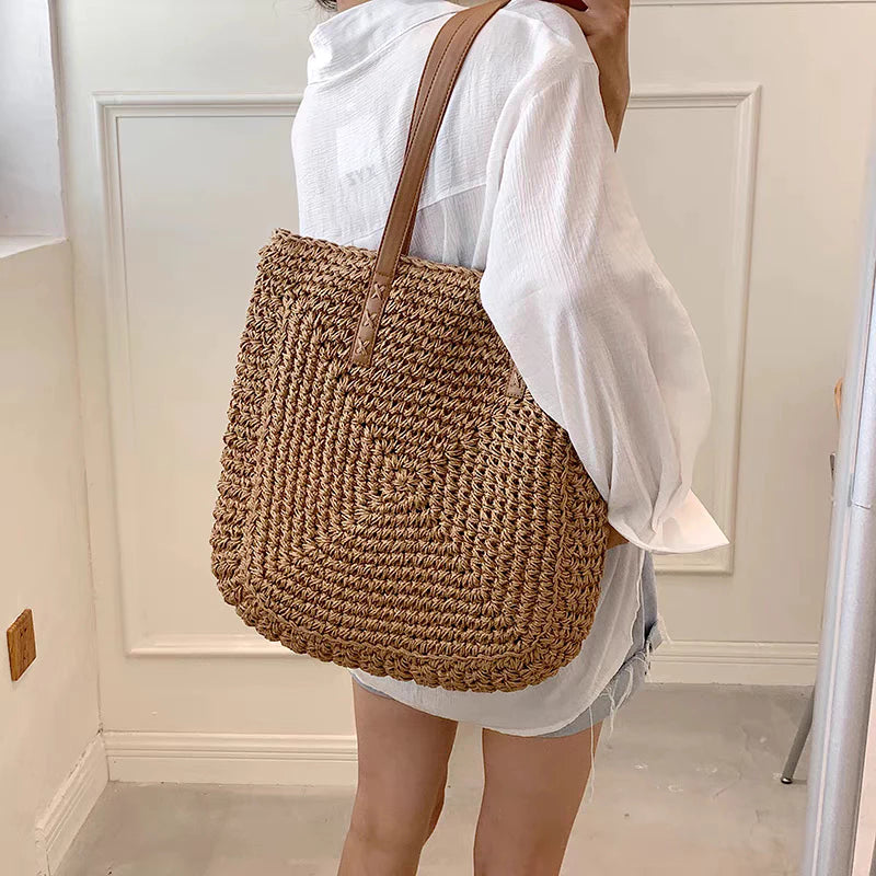 Bolsa Feminina de Palha Grande de Praia