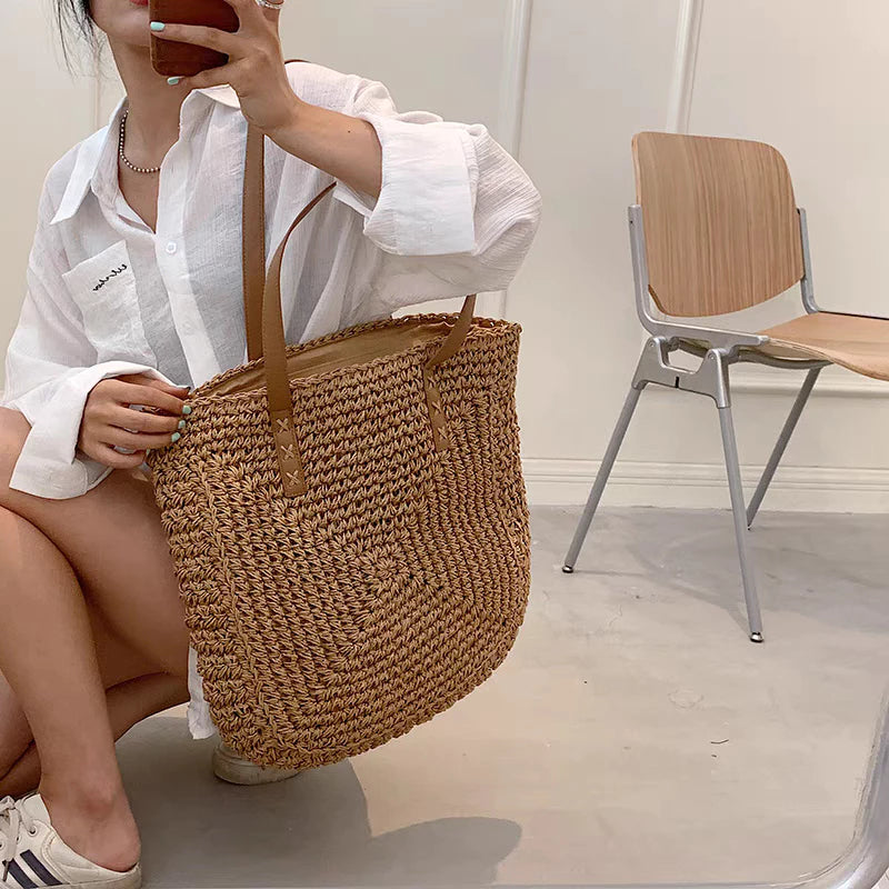 Bolsa Feminina de Palha Grande de Praia