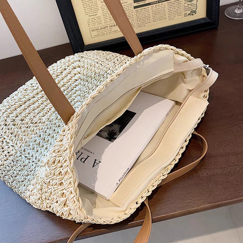 Bolsa Feminina de Palha Grande de Praia