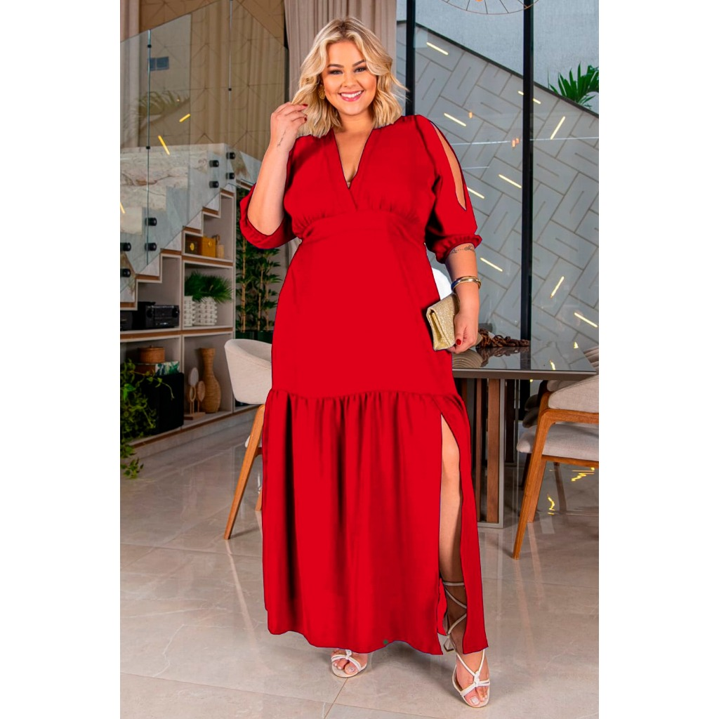 Vestido Plus Size Para Festa Longo Duna Com Fenda