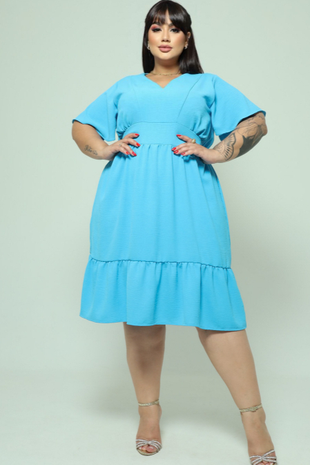 Vestido Curto Plus Size Manga Curta