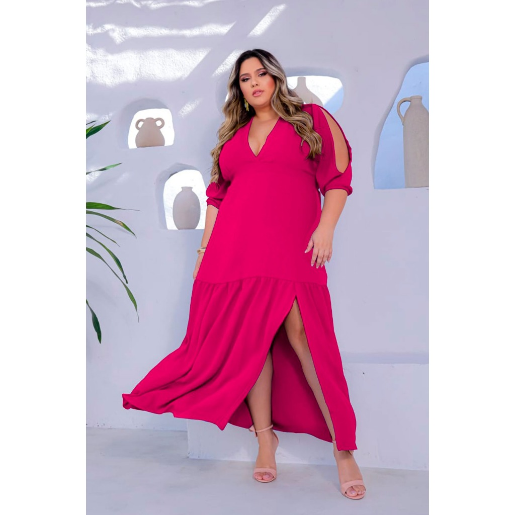 Vestido Plus Size Para Festa Longo Duna Com Fenda
