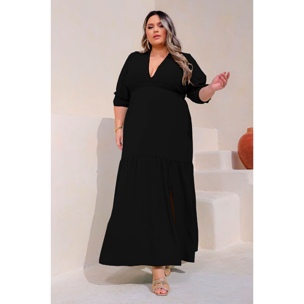 Vestido Plus Size Para Festa Longo Duna Com Fenda