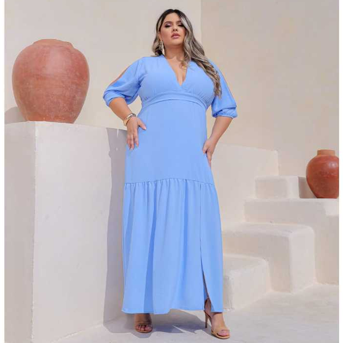 Vestido Plus Size Para Festa Longo Duna Com Fenda