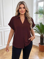 Vionelle Camisa casual e casual de Plus Size com mangas morcego sólidas para o verão feminina