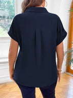 Vionelle Camisa casual e casual de Plus Size com mangas morcego sólidas para o verão feminina