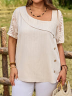 Blusa Plus Size Feminina Tecido Canelado Gola Assimétrica 