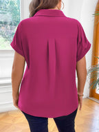 Vionelle Camisa casual e casual de Plus Size com mangas morcego sólidas para o verão feminina