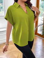 Vionelle Camisa casual e casual de Plus Size com mangas morcego sólidas para o verão feminina