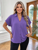Vionelle Camisa casual e casual de Plus Size com mangas morcego sólidas para o verão feminina