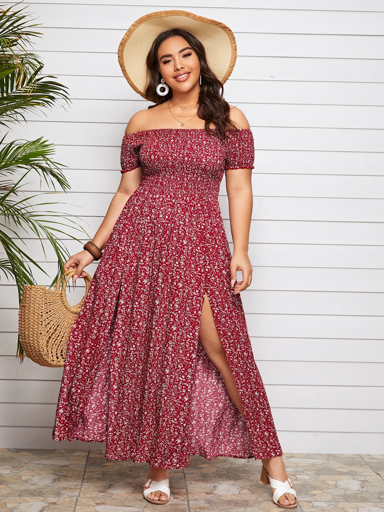 Vestido Longo Plus Size Florido Manga Ciganinha