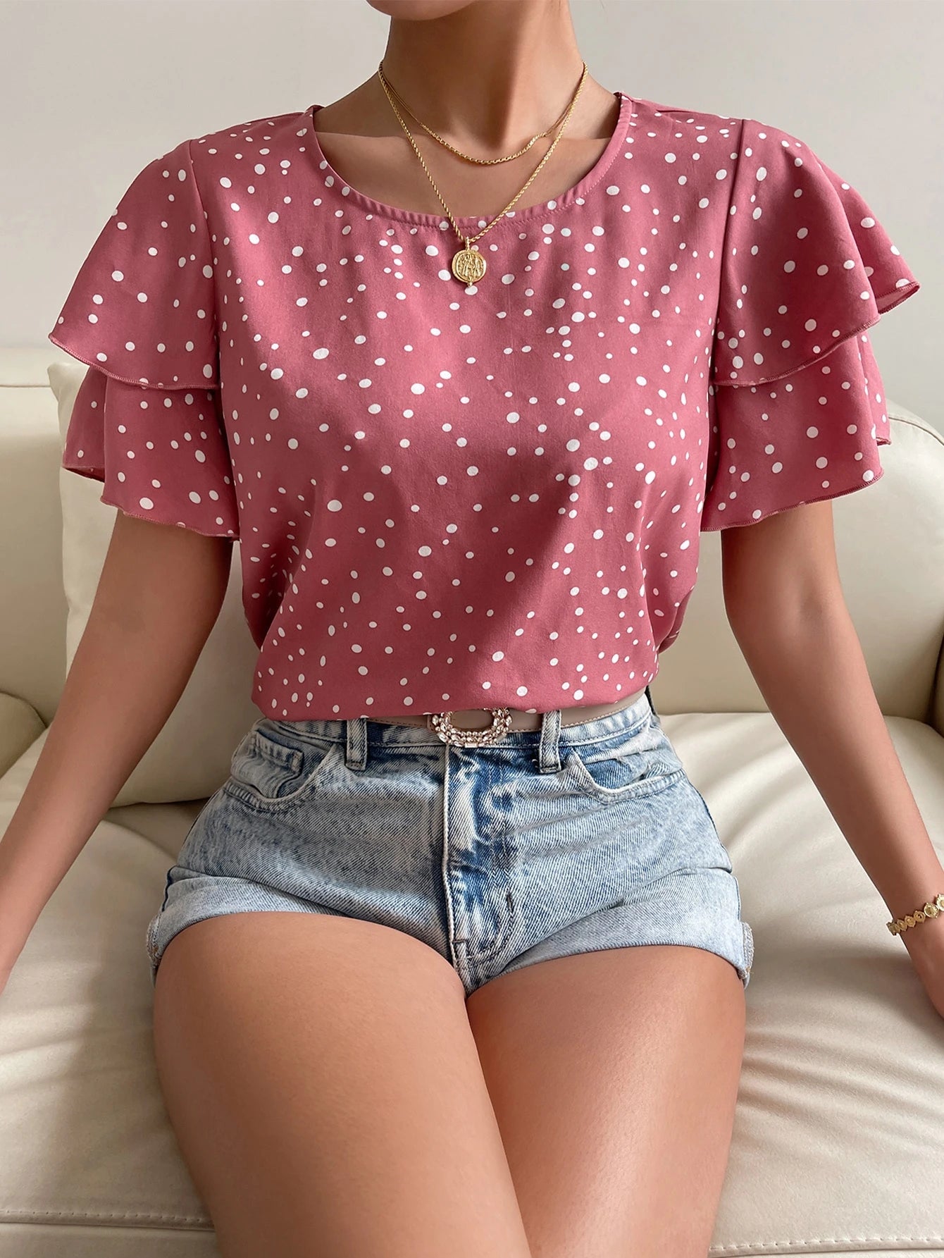 Blusa Feminina Manga Curta Borboleta Dupla