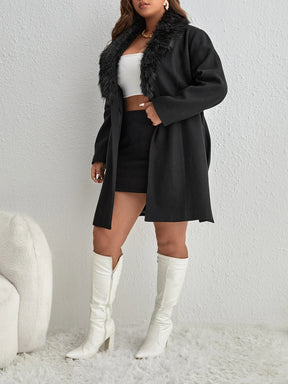 Casaco Lã Batida Forrado Feminino Plus Size com Cinto