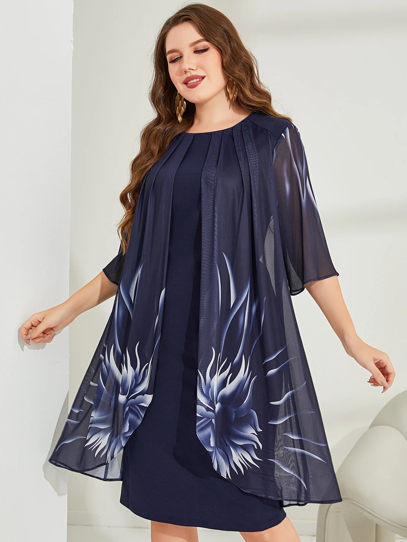 Vestido Midi Para Festa Senhora Plus Size com Detalhe Plissado