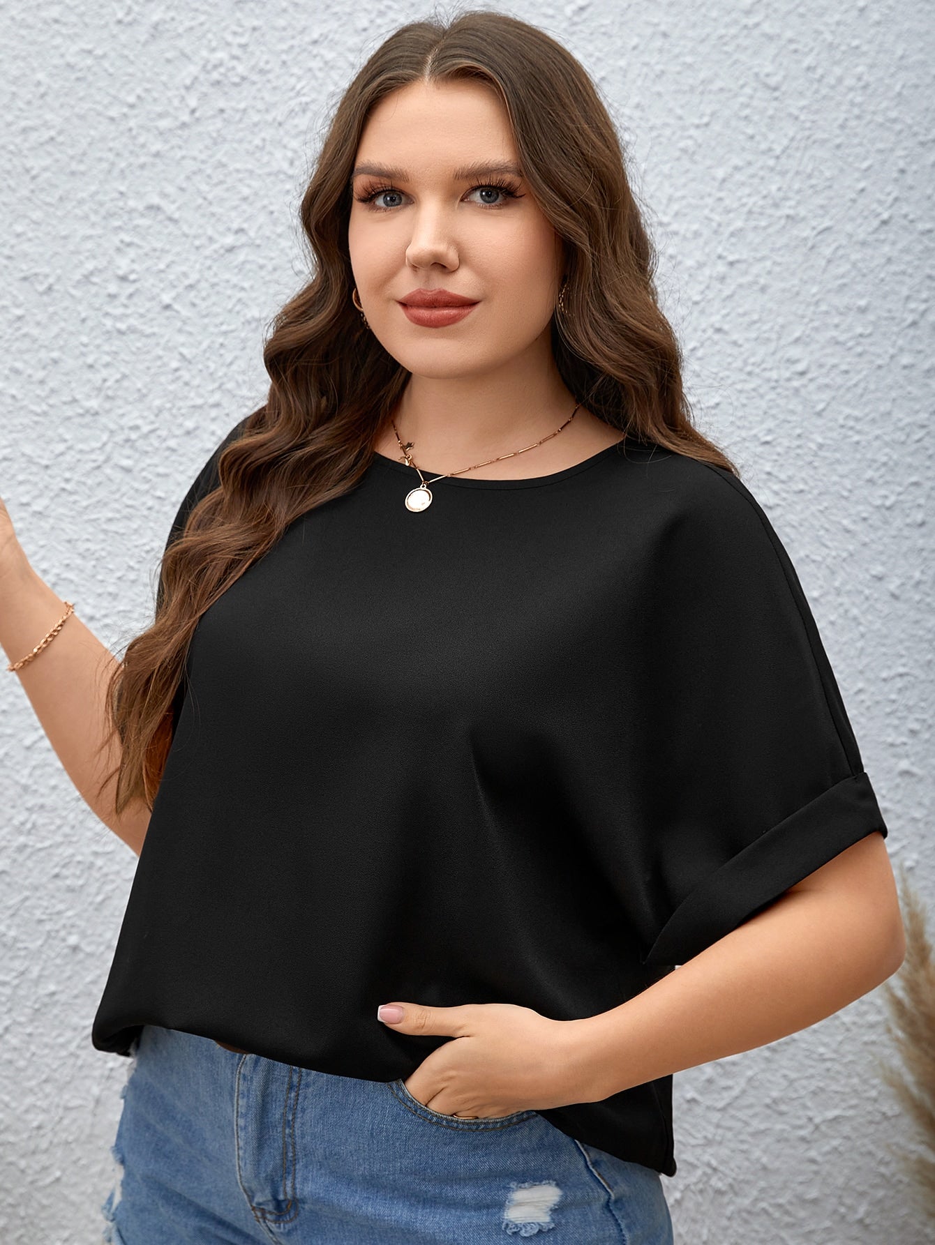 Blusa Feminina Manga Curta Asa de Morcego Básica Plus Size Cherry Modas